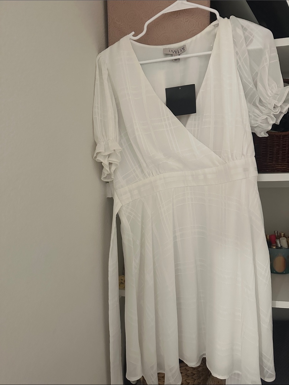 White Short Dress with ruffle Sleeves